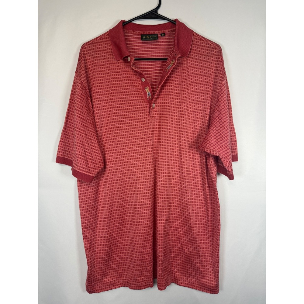 Bobby Jones Collection Mens Red Geometric Polo Shirt Embroidered Golfer Size M